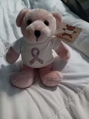 NWT USPS BREAST CANCER BEAR WITH POSTAGE STAMP ON BACK. WITH PINK JEWELS.